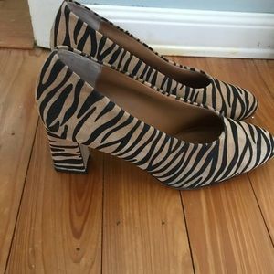 Black and Tan Zebra Striped Pumps With Chunk Heel